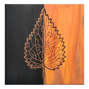 Autumn Leaf 2 (acrylic on canvas 30×30cm) - πίνακες & κάδρα, φύλλο, φθινόπωρο, πίνακες ζωγραφικής
