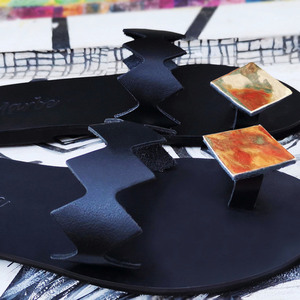 Handmade Leather Sandal : Rhombus - δέρμα, μαύρα, φλατ, slides - 2