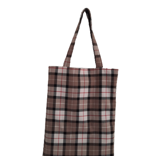 Υφασμάτινη tote τσάντα "καρό μπεζ" 41x33cm - ύφασμα, ώμου, all day, tote - 2