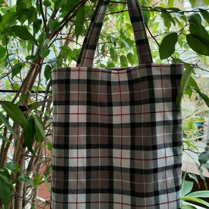 Υφασμάτινη tote τσάντα "καρό μπεζ" 41x33cm - ύφασμα, ώμου, all day, tote - 3