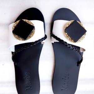 Handmade Leather Sandal : Theano - δέρμα, μαύρα, αρχαιοελληνικό, φλατ, slides - 2
