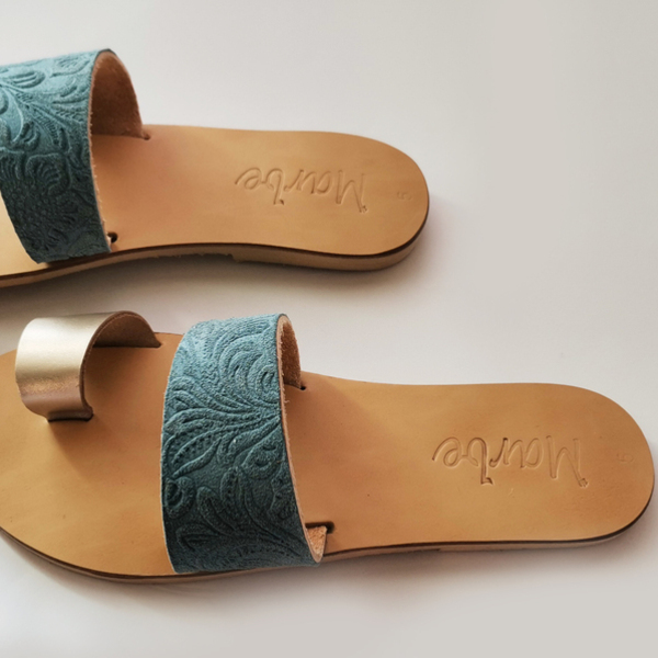 Handmade Leather Sandal : Ourani - δέρμα, φλατ, slides - 2