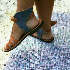 Handmade Leather Sandal : Denim Hermes - δέρμα, φλατ, ankle strap - 2