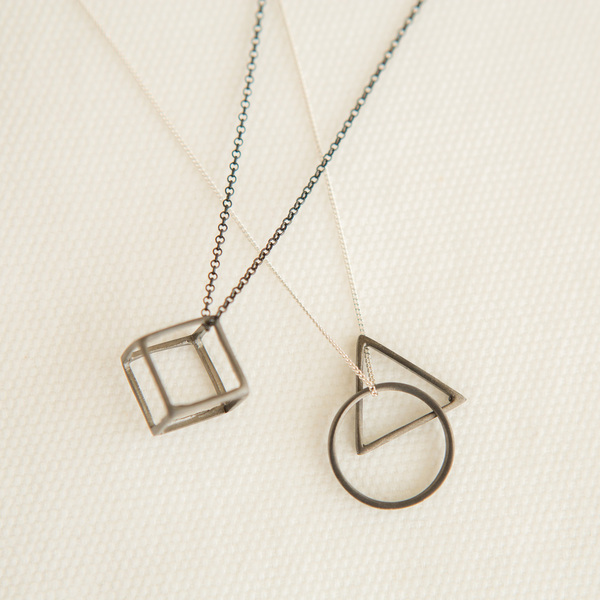 Cube Necklace -Χειροποίητο επίχρυσο και επιροδιωμένο μενταγιόν - επιχρυσωμένα, ασήμι 925, μακριά, layering, κύβος - 4