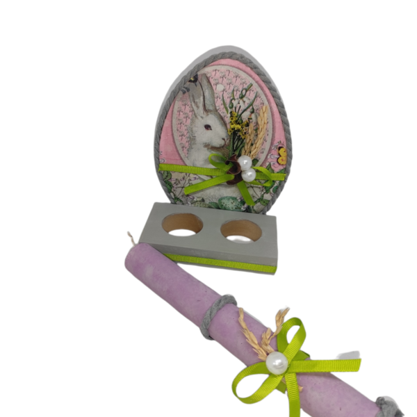 Πασχαλινό Σετ Ξύλινη Αυγοθήκη 15cm Με Λαμπάδα 20cm Σε Ροζ Αποχρώσεις - κορίτσι, λαμπάδες - 4