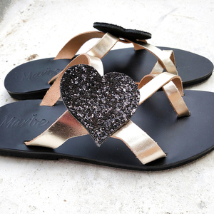 Handmade Leather Sandal : Sarah - δέρμα, μαύρα, φλατ, slides