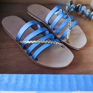 Handmade Leather Sandal : Kalina - δέρμα, μαύρα, φλατ, slides