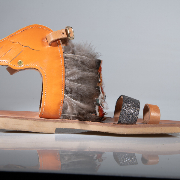 Handmade Leather Sandal : The Feather wings - δέρμα, φλατ, ankle strap