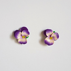 Καρφωτά σκουλαρίκια μωβ λουλούδια 1,5 cm Πηλος - πηλός, λουλούδι, καρφωτά, μικρά, καρφάκι
