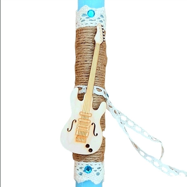 Αρωματική λαμπάδα 30cm με ξύλινη κιθάρα - λαμπάδες, για παιδιά, για ενήλικες, για εφήβους