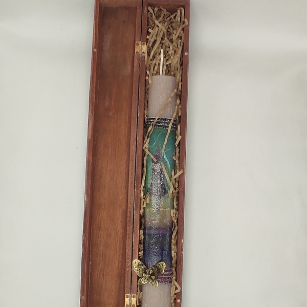 Χειροποίητη αρωματική λαμπάδα 30 cm σε ξύλινο κουτί με ντεκουπάζ . - κορίτσι, λαμπάδες, πεταλούδα, για ενήλικες, για εφήβους - 3