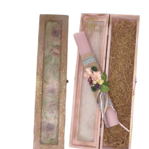 Χειροποίητη αρωματική vintage λαμπάδα 30 εκ. σε ξύλινο κουτί με ντεκουπάζ . - κορίτσι, λουλούδια, λαμπάδες, για ενήλικες, για εφήβους