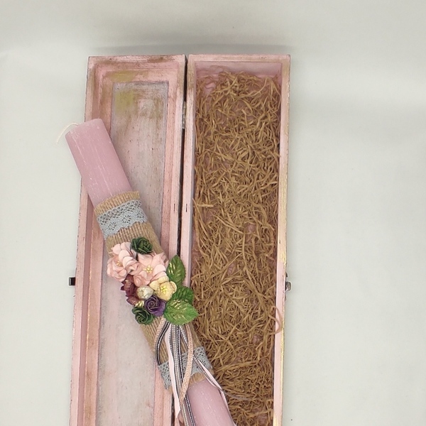 Χειροποίητη αρωματική vintage λαμπάδα 30 εκ. σε ξύλινο κουτί με ντεκουπάζ . - κορίτσι, λουλούδια, λαμπάδες, για ενήλικες, για εφήβους - 2