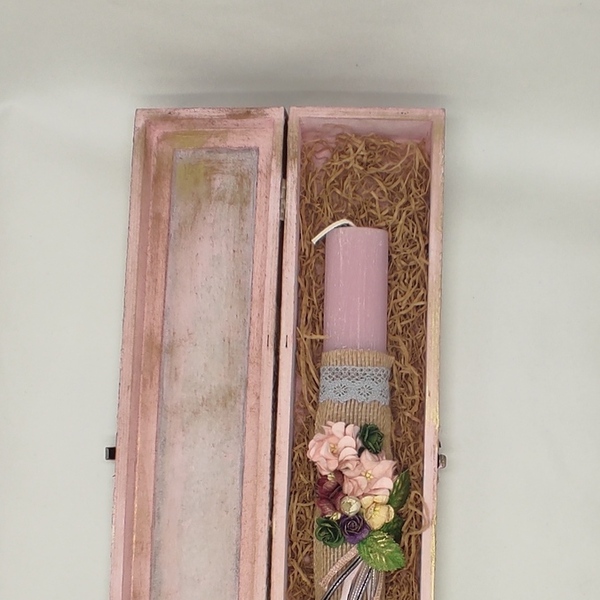 Χειροποίητη αρωματική vintage λαμπάδα 30 εκ. σε ξύλινο κουτί με ντεκουπάζ . - κορίτσι, λουλούδια, λαμπάδες, για ενήλικες, για εφήβους - 3