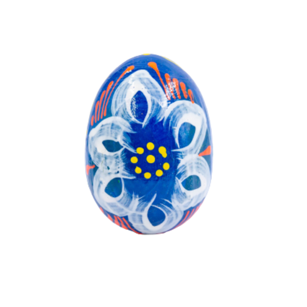 Ξύλινο διακοσμητικό χειροποίητο αυγό , 7εκ. μπλε-ασπρο - αγόρι, διακοσμητικά, για ενήλικες