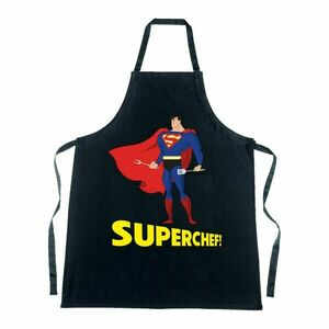 Μαύρη ποδιά με εκτύπωση Superchef - ύφασμα, ποδιές μαγειρικής, personalised