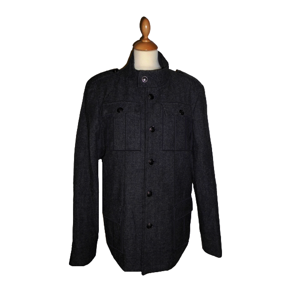306. Αντρικό μάλλινο σακάκι-Στυλ "Safari Jacket"-στρατιωτικού τύπου-μακρύ-γκρι-Νο306.