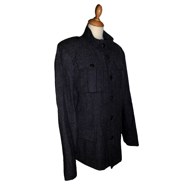 306. Αντρικό μάλλινο σακάκι-Στυλ "Safari Jacket"-στρατιωτικού τύπου-μακρύ-γκρι-Νο306. - 2