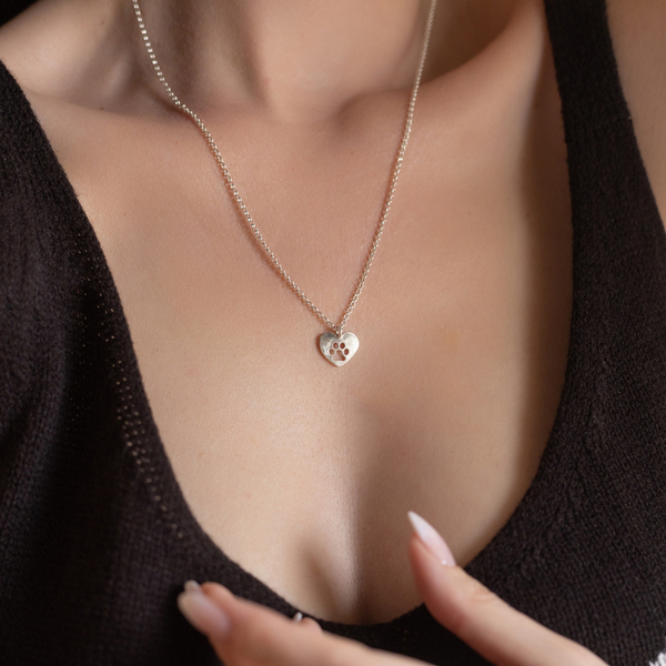 "Love pets" Ασημένιο μενταγιόν καρδιά με διάτρητη πατούσα - charms, ασήμι 925, κοντά, κοσμήματα - 2