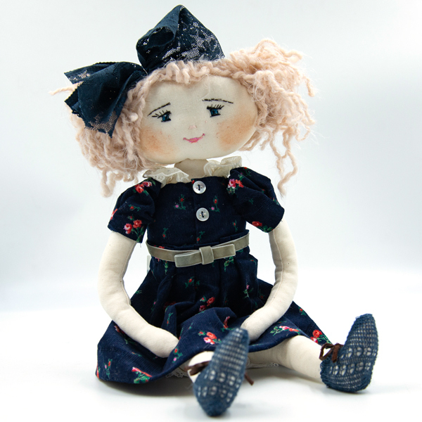 Χειροποίητη πάνινη κούκλα με κοτλέ φόρεμα, ύψους 35cm - ύφασμα, δώρο, μινιατούρες φιγούρες, κούκλες