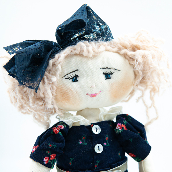 Χειροποίητη πάνινη κούκλα με κοτλέ φόρεμα, ύψους 35cm - ύφασμα, δώρο, μινιατούρες φιγούρες, κούκλες - 2