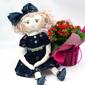 Χειροποίητη πάνινη κούκλα με κοτλέ φόρεμα, ύψους 35cm - ύφασμα, δώρο, μινιατούρες φιγούρες, κούκλες - 4