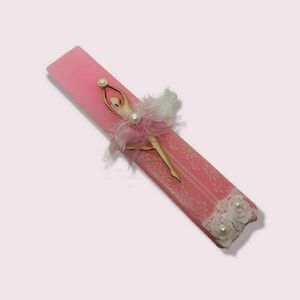 Πασχαλινή ροζ λαμπάδα σουπερ πλακέ 25εκ με ξύλινη μπαλαρίνα και φτερά - κορίτσι, λαμπάδες, μπαλαρίνες, για παιδιά, για εφήβους - 2