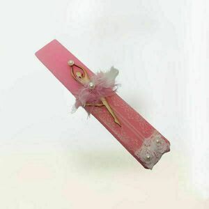 Πασχαλινή ροζ λαμπάδα σουπερ πλακέ 25εκ με ξύλινη μπαλαρίνα και φτερά - κορίτσι, λαμπάδες, μπαλαρίνες, για παιδιά, για εφήβους - 3