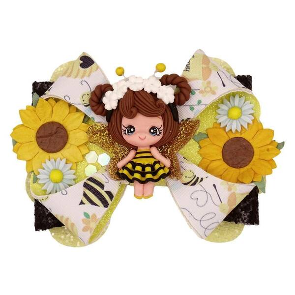 Παιδικό κλιπ Μαλλιών Μελισσούλα δερματίνη και glitter ύφασμα σε κίτρινο και μαύρο 11x7 - κορίτσι, μαλλιά, δώρα γενεθλίων, αξεσουάρ μαλλιών