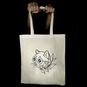 Tote Bag ▪️FurryLittleFriend▪️ _Πάνινη τσάντα ζωγραφισμένη στο χέρι - ύφασμα, all day, γατούλα, tote, πάνινες τσάντες - 2