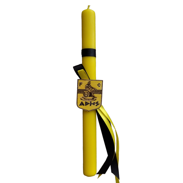 Λαμπάδα χειροποίητη κίτρινη "ΑΡΗΣ" (34cm) - αγόρι, λαμπάδες, για εφήβους, πασχαλινά δώρα - 2
