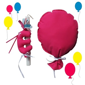 Σετ δώρου λαμπάδα με υφασμάτινο μονόγραμμα και κρεμαστό τοίχου - μπαλόνι φούξια - κορίτσι, λαμπάδες, σετ, μονογράμματα, για παιδιά - 2