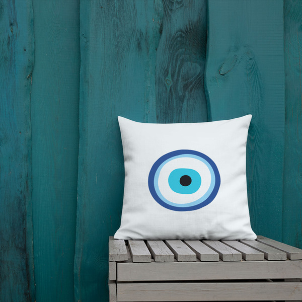Μαξιλάρι διακοσμητικό μπλε Μάτι- χωρίς γέμισμα - 45x45εκ - 100% Polyester - Looloo & Co - διακόσμηση, μάτι, μαξιλάρια - 3