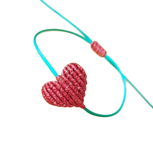 Βραχιόλι με μακραμέ καρδιά σε ιριδίζον χρώματα με διάφορα χρώματα λουράκι - νήμα, καρδιά, μακραμέ, κορδόνια, χεριού - 3