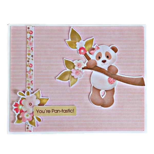 Χειροποίητη ευχετήρια κάρτα με πάντα αρκουδάκι - κορίτσι, αρκουδάκι, γενέθλια, γενική χρήση, ευχετήριες κάρτες