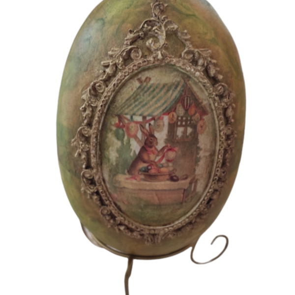 Χειροποίητο vintage διακοσμητικό πήλινο πασχαλινό αυγό με μπρούτζινη βάση 24 εκ χ 12 εκ - vintage, πηλός, αυγό, διακοσμητικά, για ενήλικες - 3