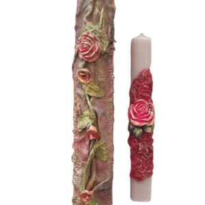 Χειροποίητη αρωματική λαμπάδα 30 εκ. σε ξύλινο κουτί με πήλινα λουλούδια - κορίτσι, λουλούδια, λαμπάδες, πηλός, για ενήλικες