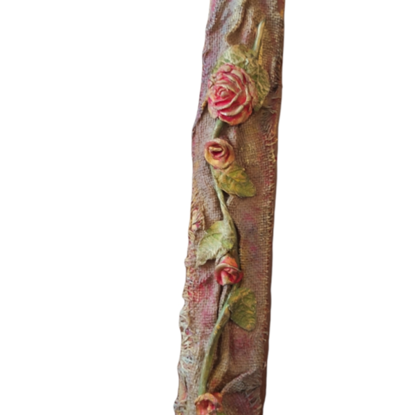 Χειροποίητη αρωματική λαμπάδα 30 εκ. σε ξύλινο κουτί με πήλινα λουλούδια - κορίτσι, λουλούδια, λαμπάδες, πηλός, για ενήλικες - 4