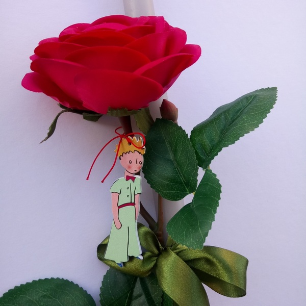 Λαμπάδα με Μικρό Πρίγκηπα και Κόκκινο Τριαντάφυλλο Αγόρι Κορίτσι Πασχαλινή Αρωματική 33 εκ - κορίτσι, λαμπάδες, για ενήλικες, για εφήβους, πρίγκηπες - 2