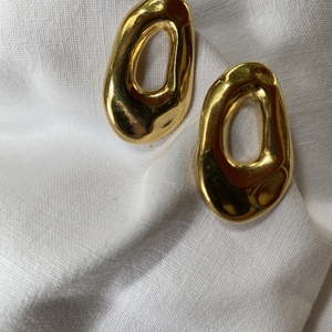 Gold minimal earrings - επιχρυσωμένα, καρφωτά, ατσάλι, μεγάλα - 2