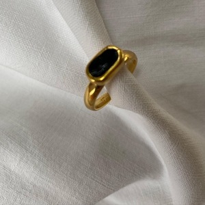 Gold black ring - επιχρυσωμένα, γεωμετρικά σχέδια, βεράκια, ατσάλι, αυξομειούμενα