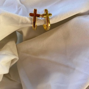 Gold cross earrings - επιχρυσωμένα, σταυρός, καρφωτά, μικρά, ατσάλι