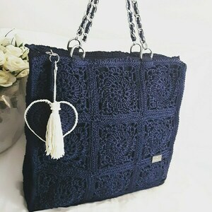 Tote : Μεγάλη, πλεκτή τσάντα, ώμου, νήμα polyester 36cm×6cm×36cm - νήμα, ώμου, μεγάλες, tote, πλεκτές τσάντες - 2