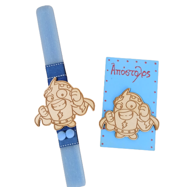 σετ 2 τεμαχίων λαμπάδα και door hanger τύπου super zing - αγόρι, λαμπάδες, για παιδιά, προσωποποιημένα