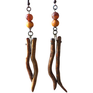 Κρεμαστά ξύλινα σκουλαρίκια με χάντρες χάλκινα 11,50 εκ - ξύλο, χαλκός, χειροποίητα, κρεμαστά