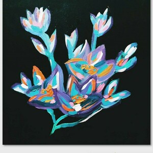 Floral abyss - Ζωγραφικός πίνακας σε καμβά (40 x 40cm) - πίνακες & κάδρα, ακρυλικό, πίνακες ζωγραφικής