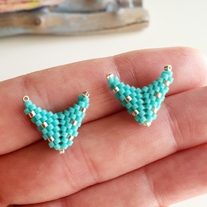 Καρφωτά σκουλαρίκια V-Shape turquoise - γυαλί, χάντρες, καρφωτά, boho, καρφάκι - 2