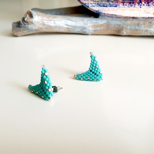 Καρφωτά σκουλαρίκια V-Shape turquoise - γυαλί, χάντρες, καρφωτά, boho, καρφάκι - 3