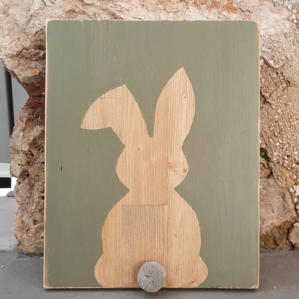 "Easter Bunny" - Ξύλινο καδράκι "λαγός" 25 × 30 εκ. - πίνακες & κάδρα, λαγουδάκι, δώρο πάσχα, διακοσμητικό πασχαλινό - 4