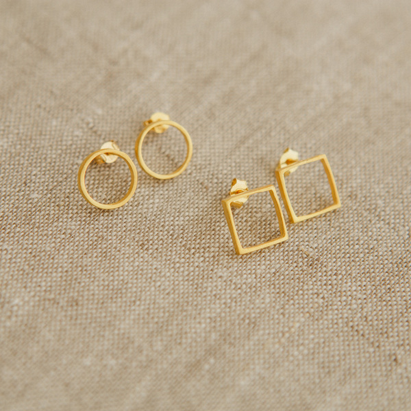 Square Love-Χειροποίητα σκουλαρίκια από Ασήμι 925 - ασήμι, επιχρυσωμένα, καρφωτά, μικρά - 2